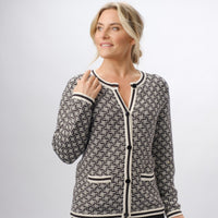 100% COTTON GEOMETRIC BLACK CARDIGAN