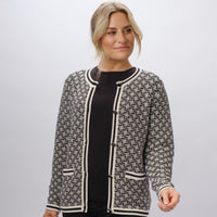 100% COTTON GEOMETRIC BLACK CARDIGAN