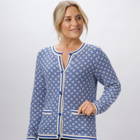 100% COTTON GEOMETRIC NAVY CARDIGAN