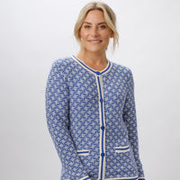 100% COTTON GEOMETRIC NAVY CARDIGAN