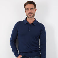 100% MERINO NAVY LONG SLEEVE BUTTON POLO