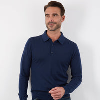 100% MERINO NAVY LONG SLEEVE BUTTON POLO