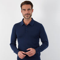 100% MERINO NAVY LONG SLEEVE BUTTON POLO