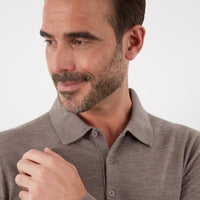 100% MERINO TAUPE LONG SLEEVE BUTTON POLO